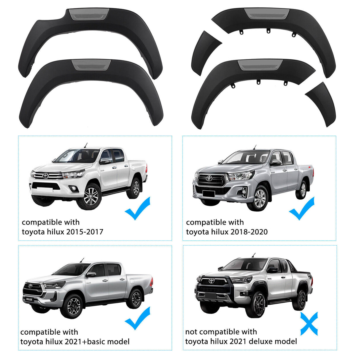Front Rear Fender Flares for Toyota Hilux 2015-2021 2022 2023 SR/SR5 Wheel Arch