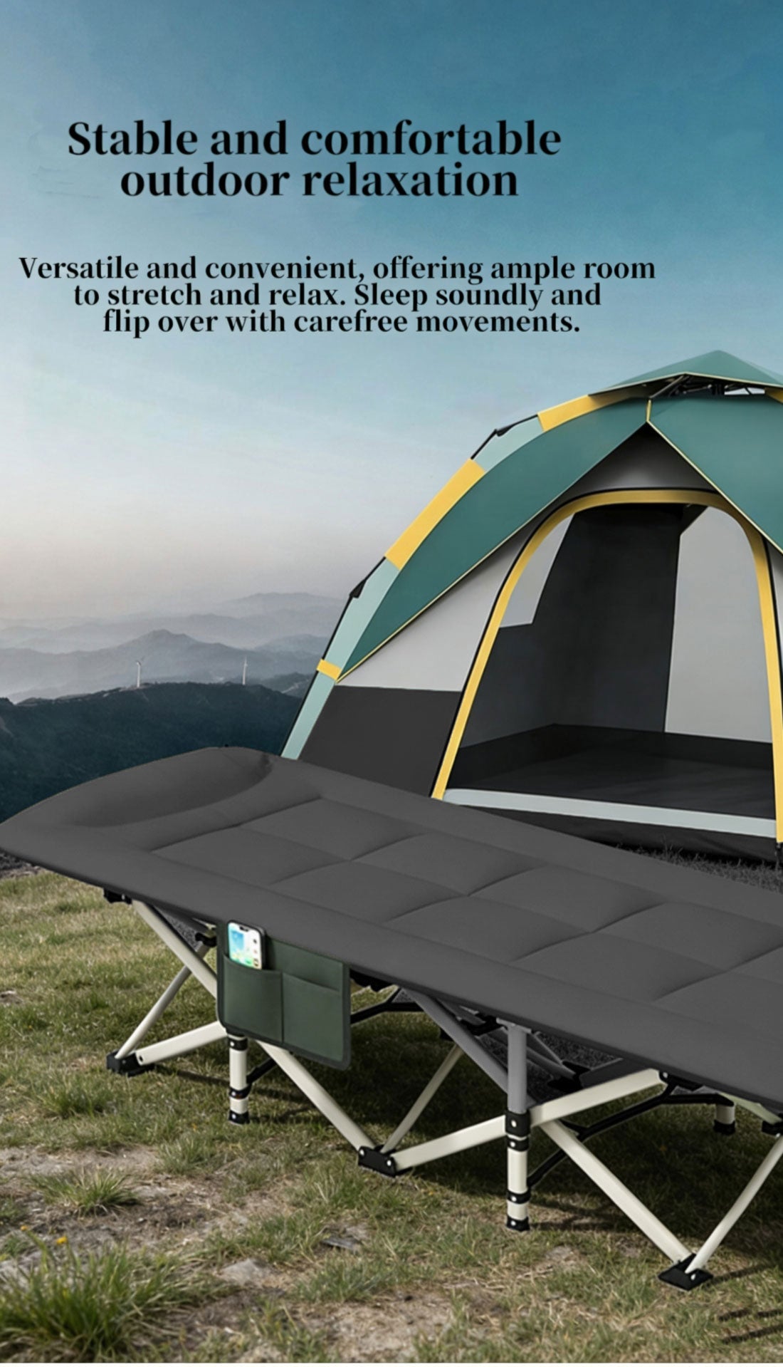 Folding Foldable Portable Camping Bed Recliner Chair Beach Outdoor Stretcher Black