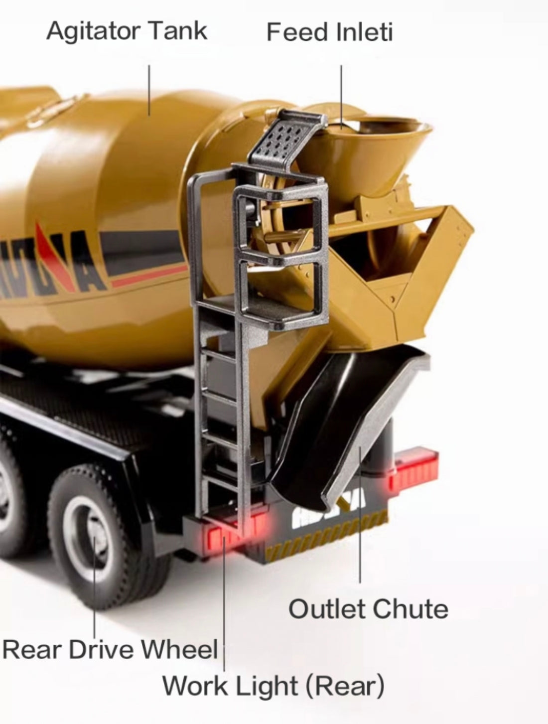 HuiNa Remote Control 10Ch RC Cement Mixer Truck 1:14 Construction Scale Model