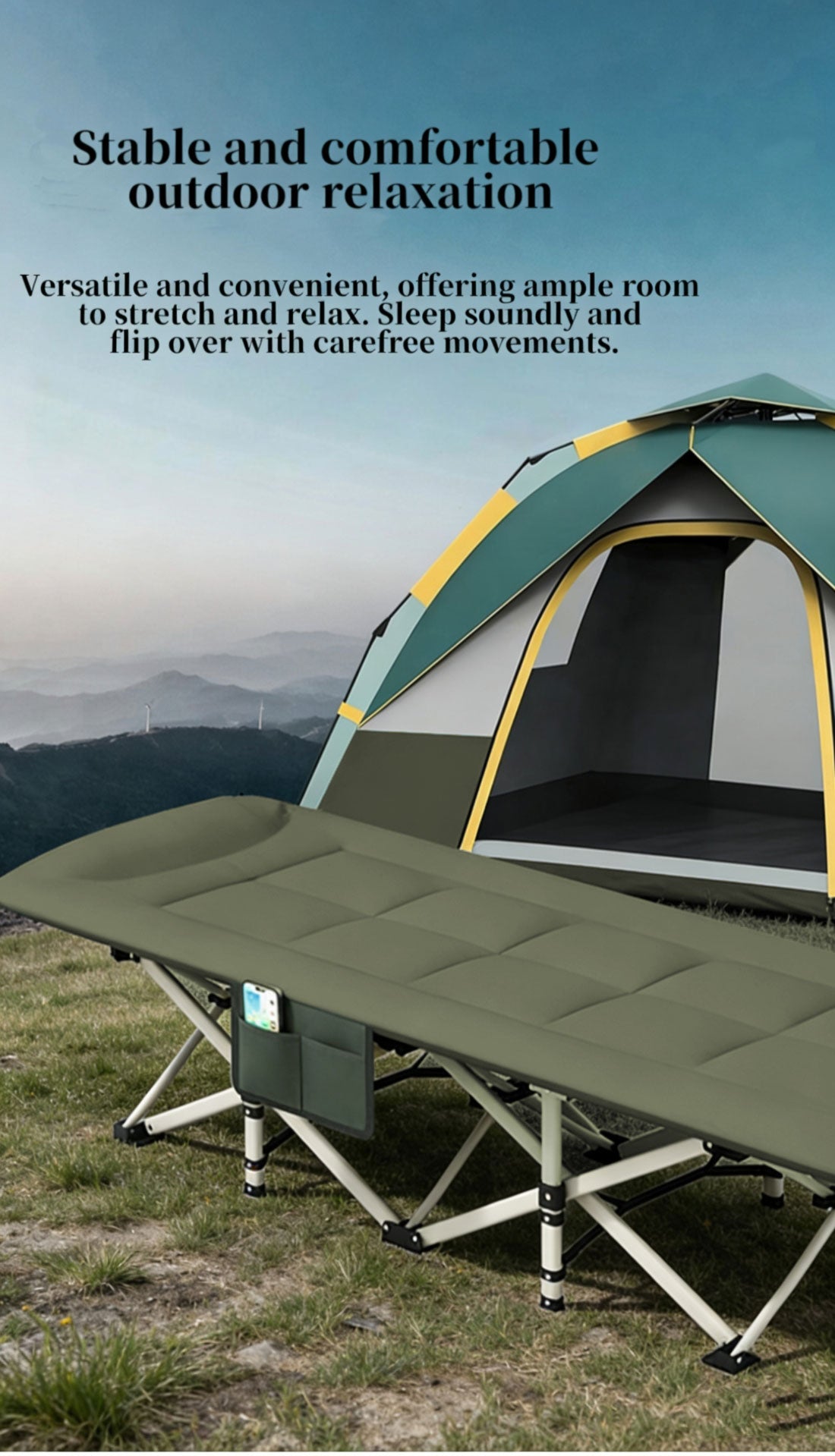 Folding Foldable Portable Camping Bed Recliner Chair Beach Outdoor Stretcher Green