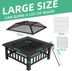 Portable 3IN1 Fire Pit BBQ Charcoal Grill Outdoor Fireplace Patio Garden Heater