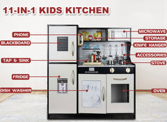 Wooden Kids Kitchen Toys Pretend Play Set Toddler Children Cooking Home Cookware - black