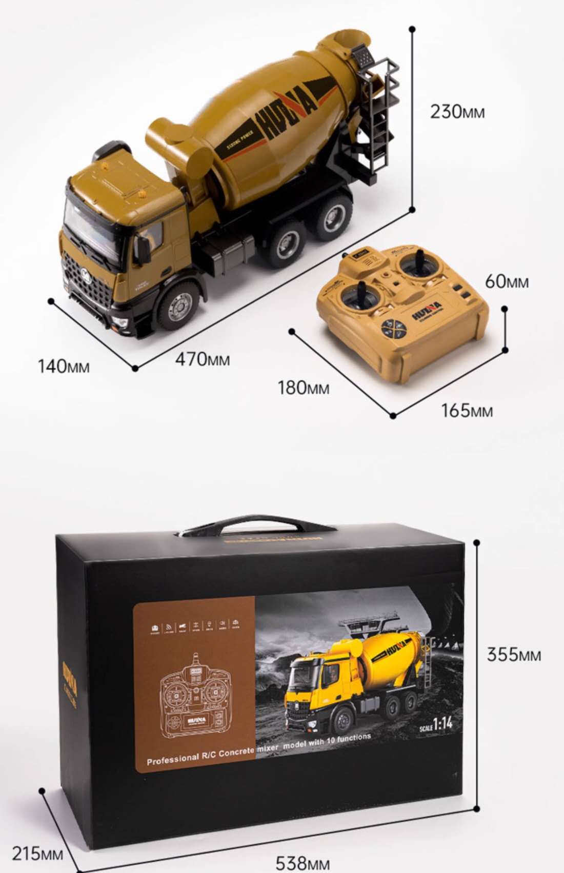 HuiNa Remote Control 10Ch RC Cement Mixer Truck 1:14 Construction Scale Model