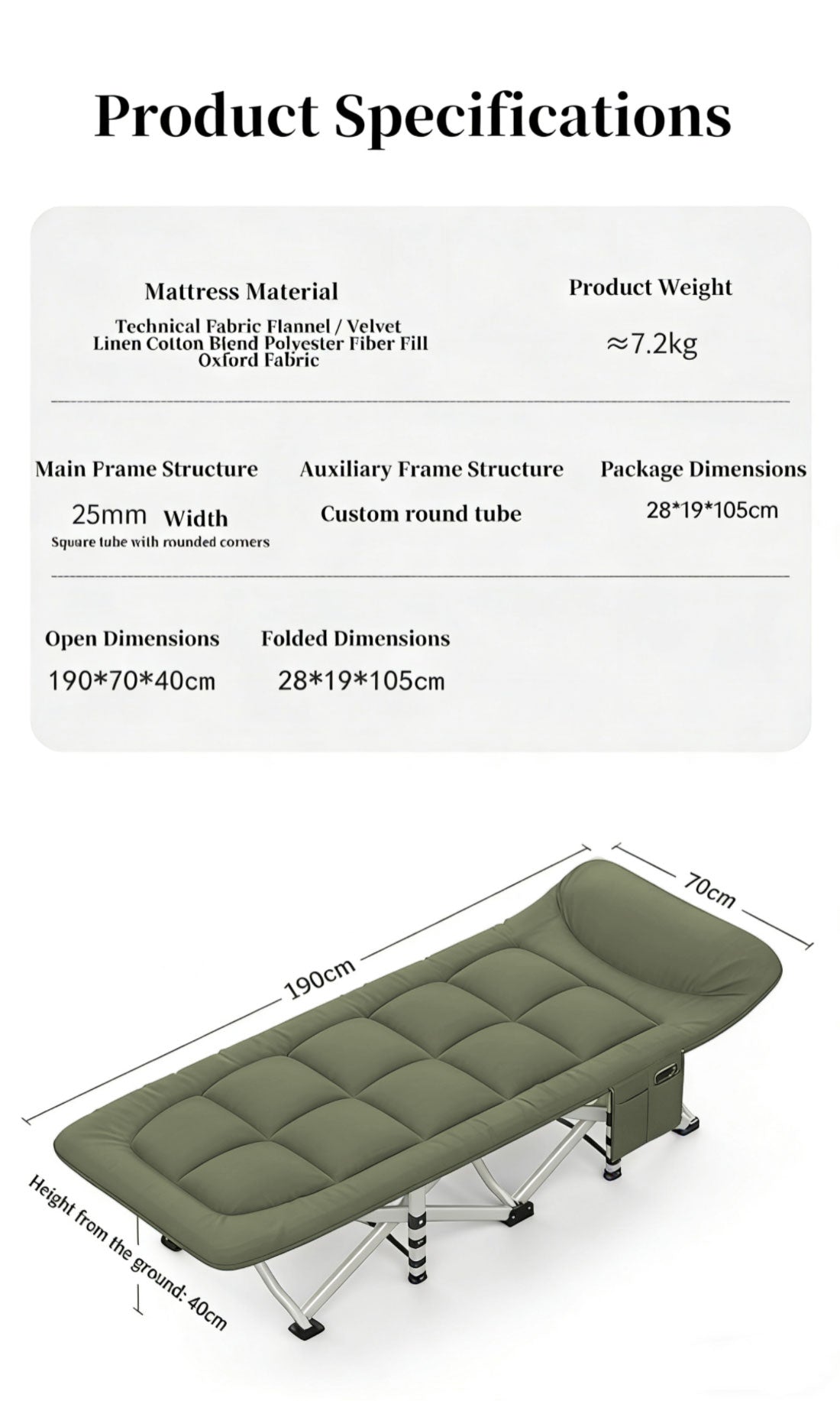 Folding Foldable Portable Camping Bed Recliner Chair Beach Outdoor Stretcher Green