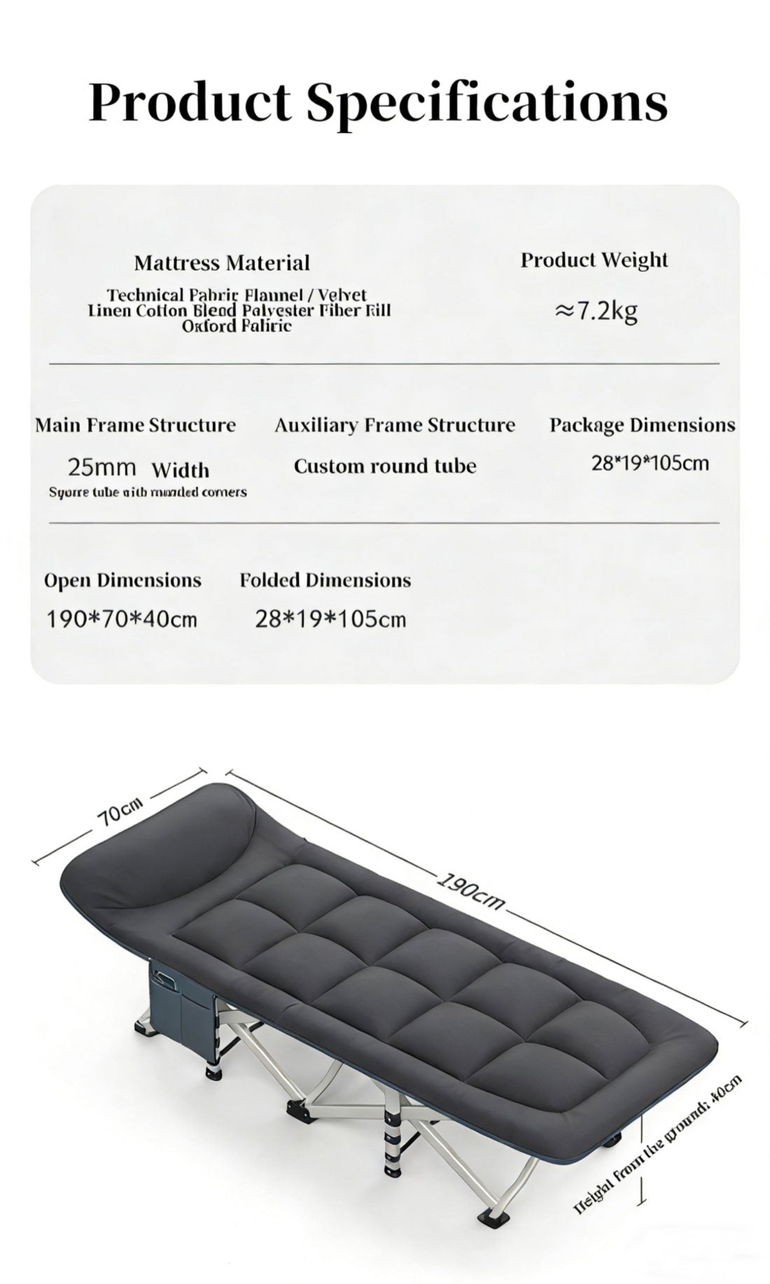 Folding Foldable Portable Camping Bed Recliner Chair Beach Outdoor Stretcher Black