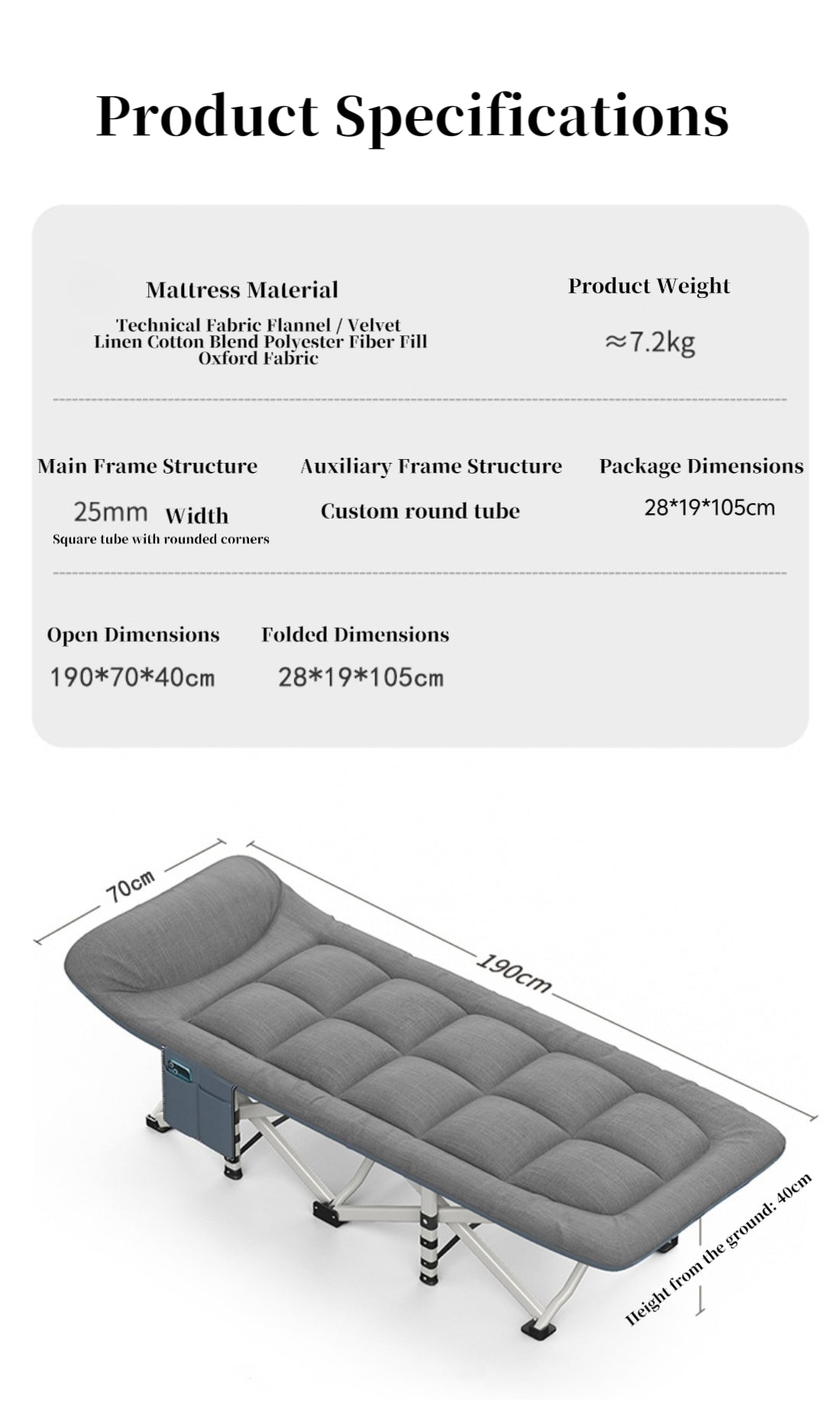 Folding Foldable Portable Camping Bed Recliner Chair Beach Outdoor Stretcher