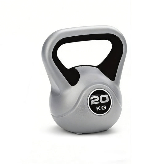 Gray kettlebell with a black handle and '20 KG' label on a white background