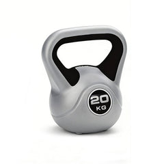 Gray kettlebell with a black handle and '20 KG' label on a white background