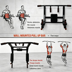 Multi Wall Mounted Adjustable Knee Raise Chin Pull Up Bar Dip Station Home Gym