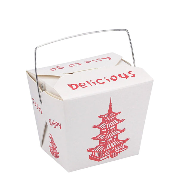 Bulk Packs 100  x 455ML/16oz White Noodle Box With Metal Handle Tower