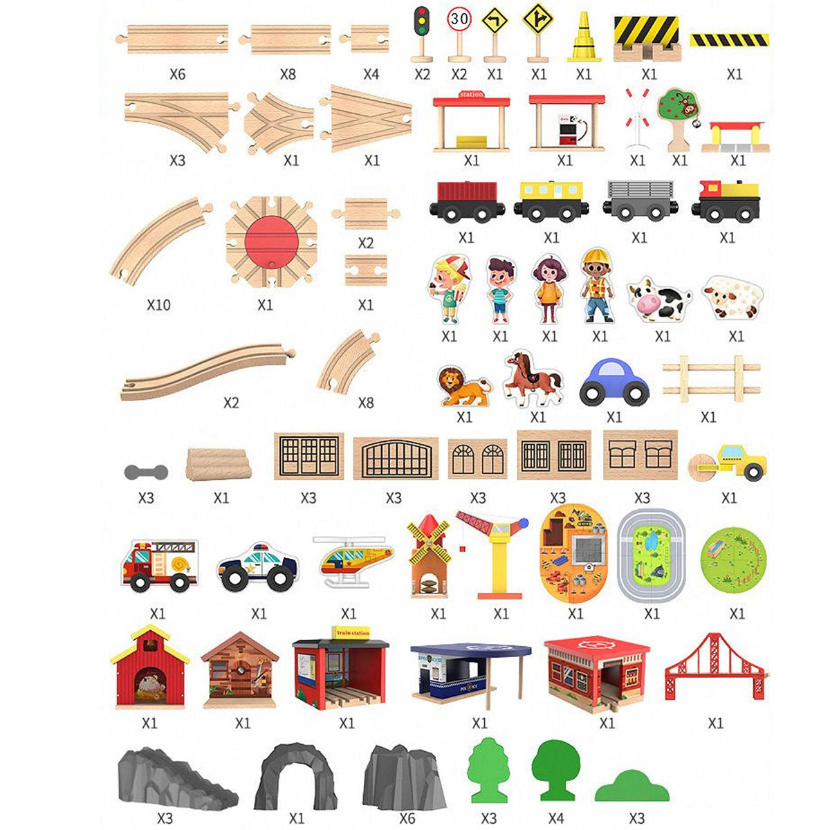 141pc Wooden Train Tracks Rail Children Pretend Play Set Toy Kids Toddler Thomas