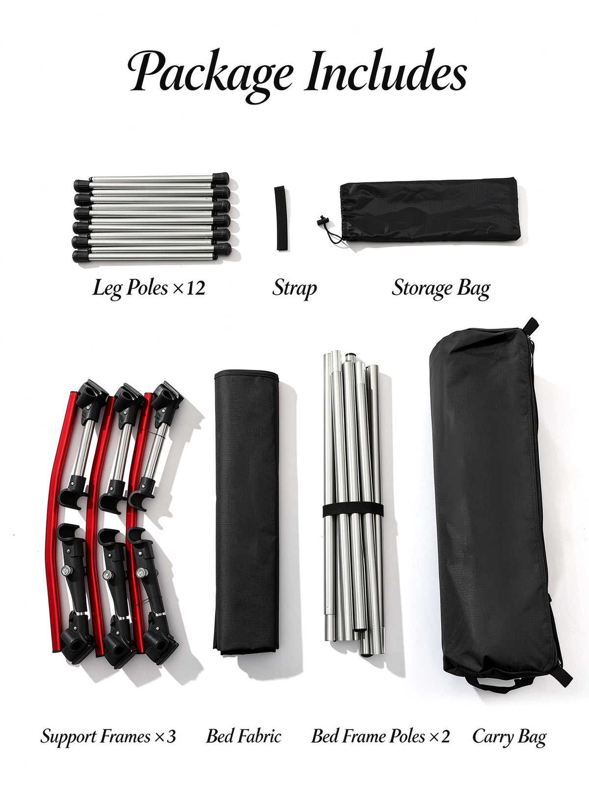 Height Adjustable Foldable Portable Outdoor Folding Camping Bed Stretcher Sleeping Cot Carry Bag Black