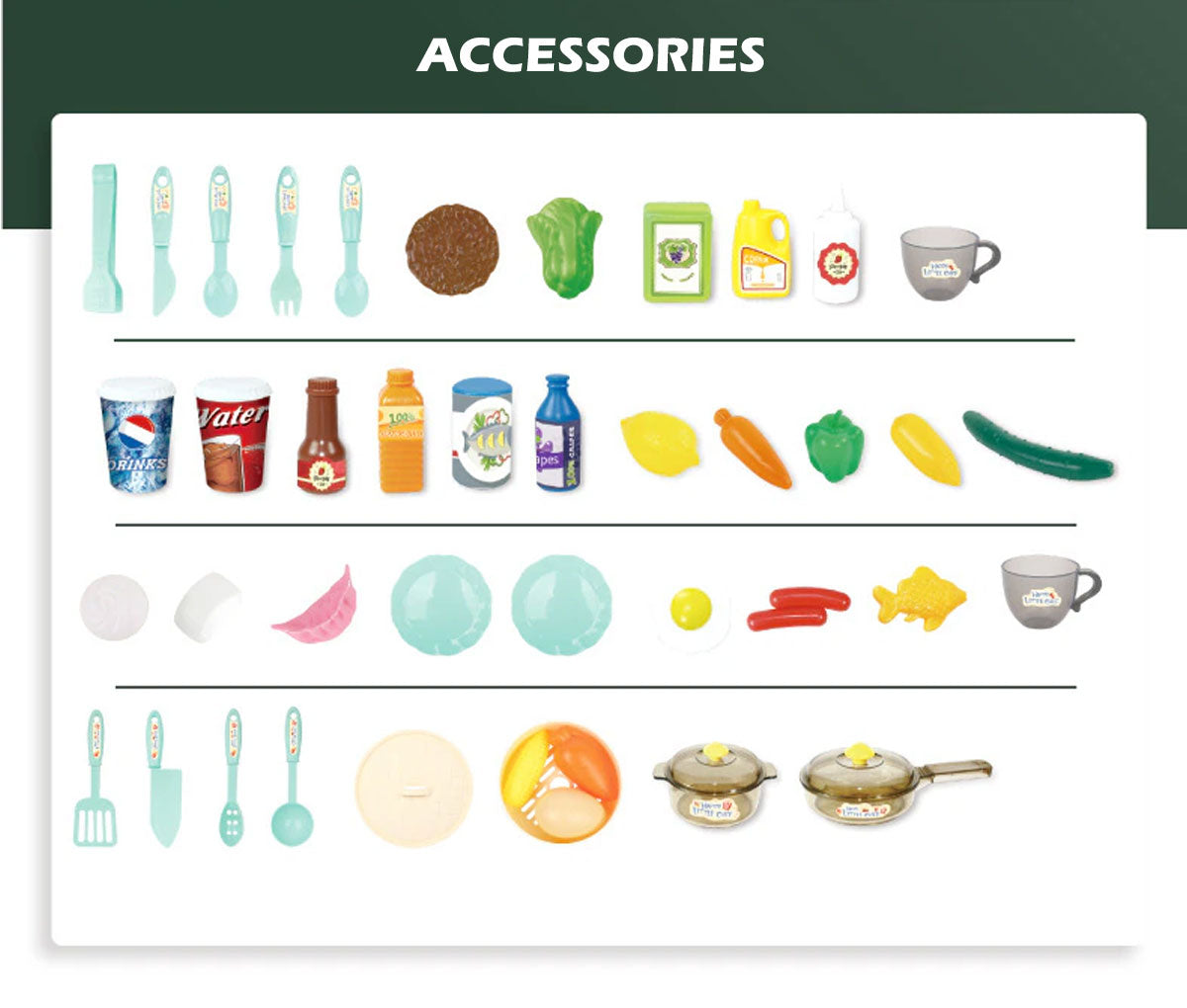 Kids Pretend Role Play Toy Kitchen Cooking Children Toddler Food Cookware Set M - Green