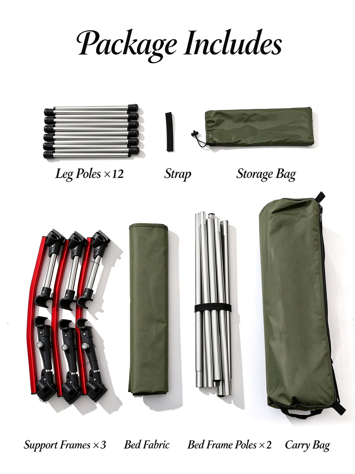 Height Adjustable Foldable Portable Outdoor Folding Camping Bed Stretcher Sleeping Cot Carry Bag Green