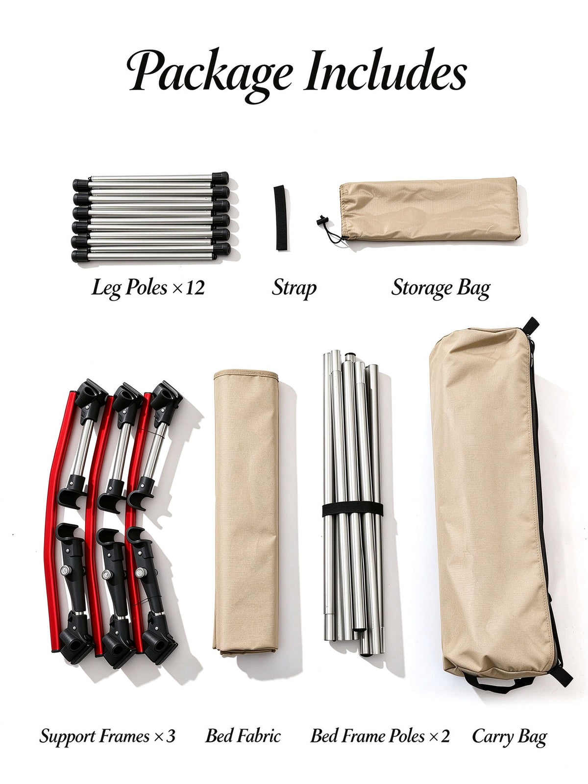 Height Adjustable Foldable Portable Outdoor Folding Camping Bed Stretcher Sleeping Cot Carry Bag Beige