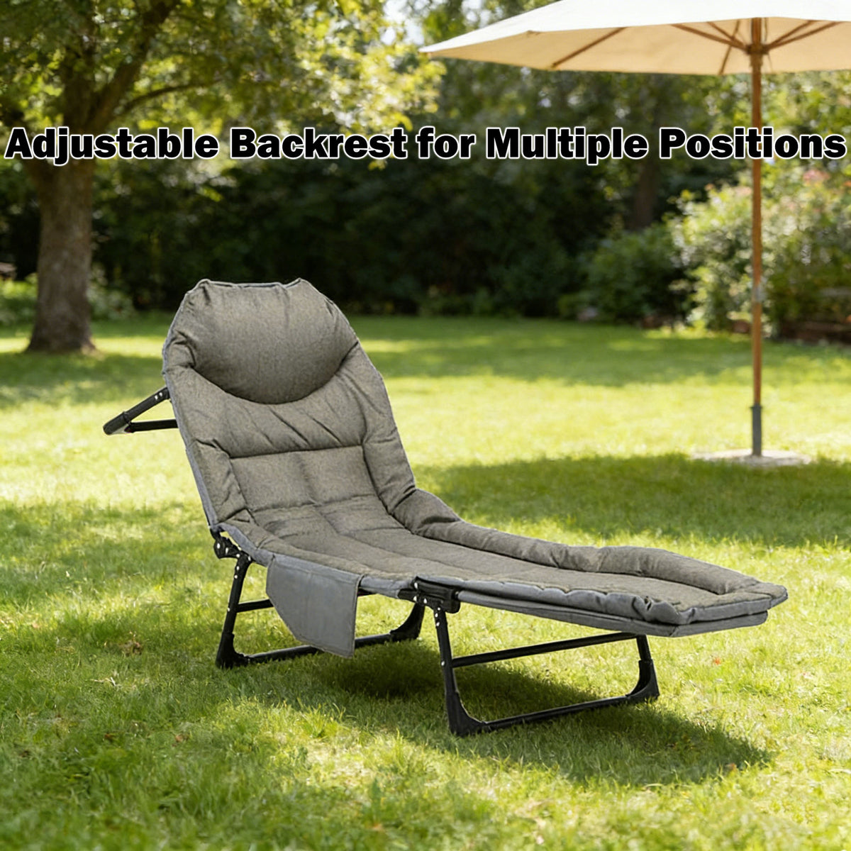 Folding Foldable Portable Camping Bed Recliner Chair Beach Outdoor Stretcher Grey