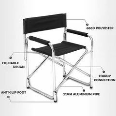 Directors Aluminium Folding Chair Camping Picnic Director Fishing Foldable - black
