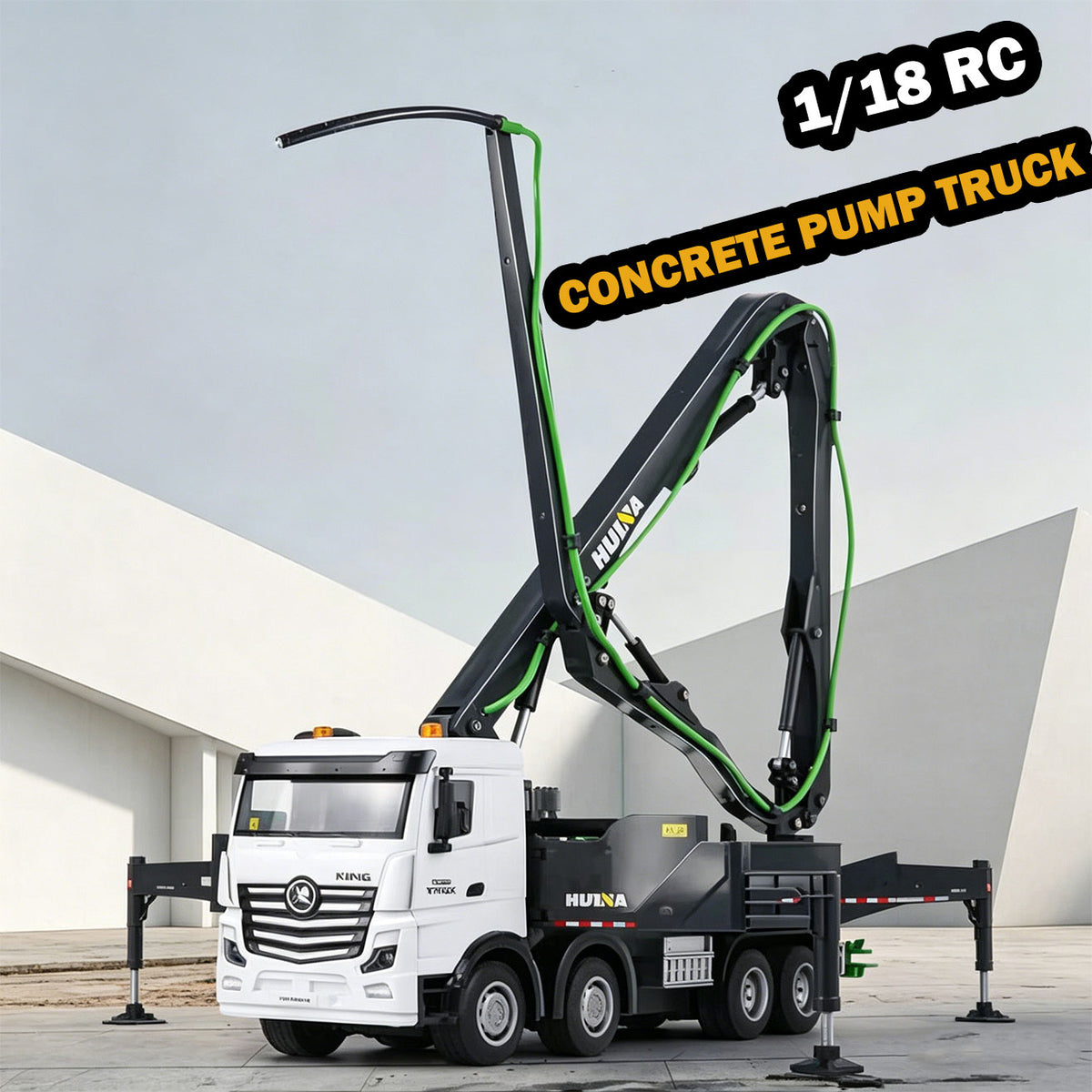 HUINA 1/18  RC Alloy Cement Pump Truck Engineering  Vehicle Sound Light Kids Toy Green