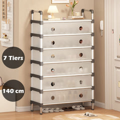 Portable Shoe Rack Stackable Cabinet Organiser Footwear Storage Dustproof Cover Wardrobe White
