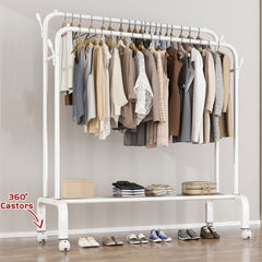 Heavy Duty Portable Double Rail Clothes Garment Hanging Rack Shoe Storage Shelf Organizer Hanger Dryer - white