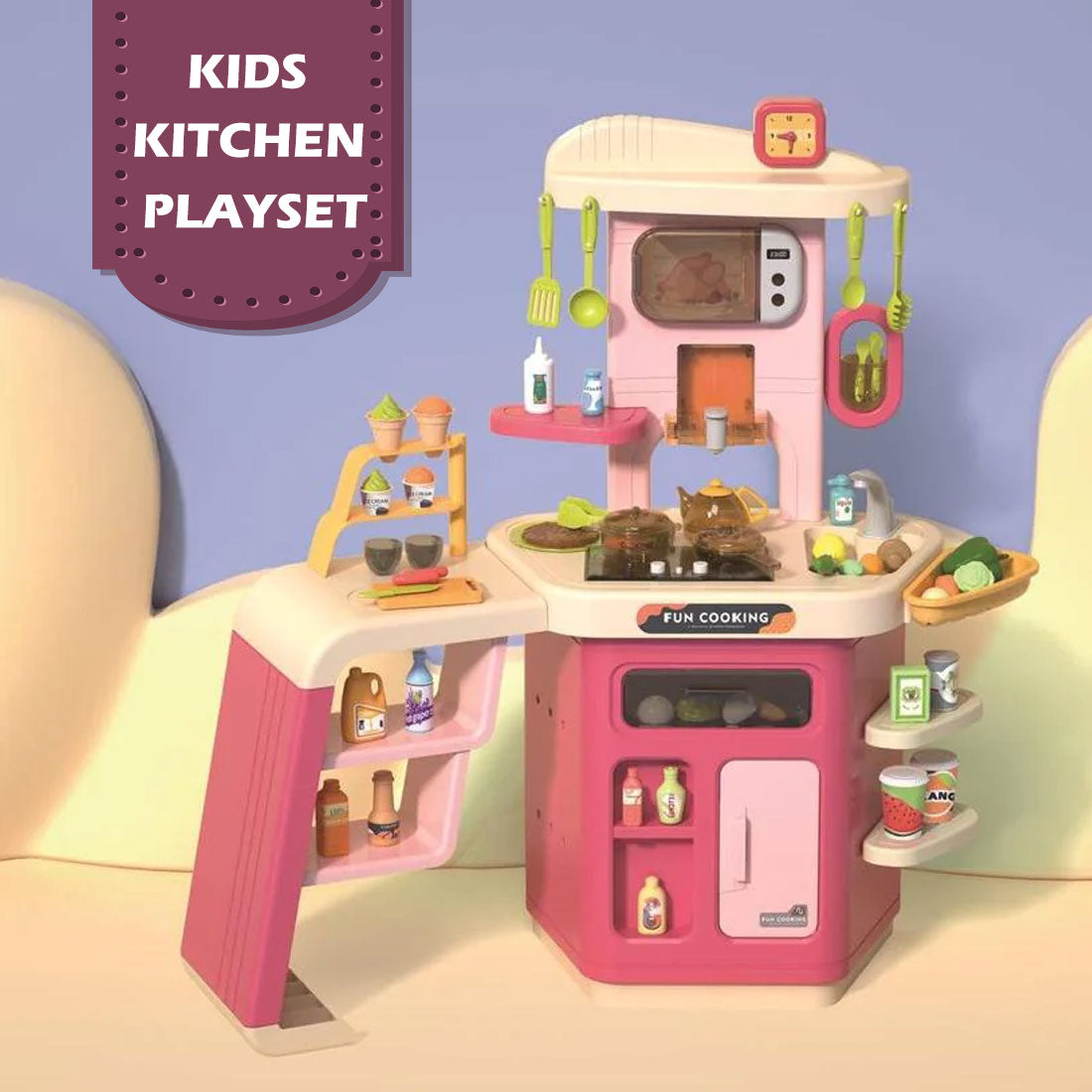 Kids Pretend Role Play Toy Kitchen Cooking Children Toddler Food Cookware Set