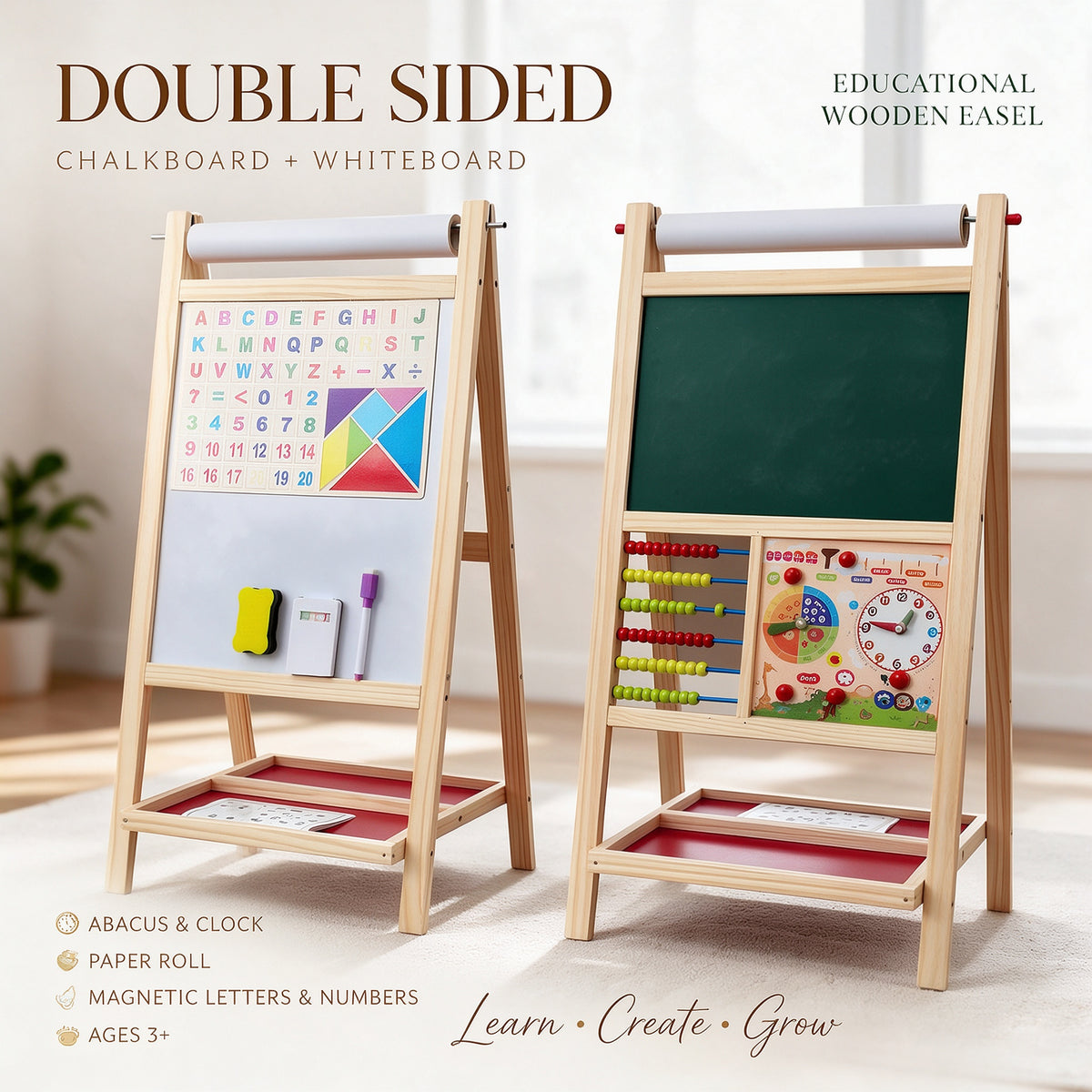 Wooden Kids Double Sided Art Easel Chalkboard Whiteboard Magnetic Drawing Board