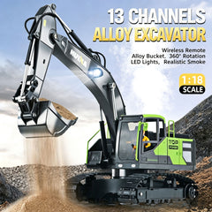 HUINA 1/18 13CH RC Alloy Excavator Construction Engineering Vehicle Toy Gift