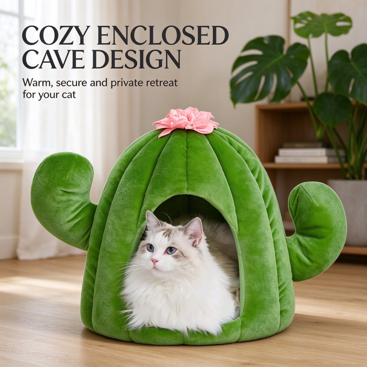 Vetreska  Oasis Cactus Cat Pet Cave Bed Plush House Cats  Dogs Cozy Igloo Nest