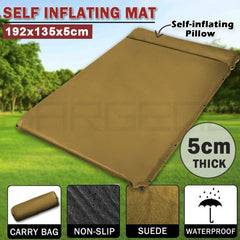 Double Self inflating Suede Mattress Mat Sleeping Pad Air Bed Camp Camping Hiking - beige