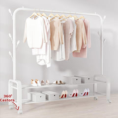 Heavy Duty Portable Clothes Garment Hanging Rack Shoe Storage Shelf Organizer Hanger Dryer - white
