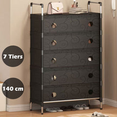 Portable Shoe Rack Stackable Cabinet Organiser Footwear Storage Dustproof Cover Wardrobe Black