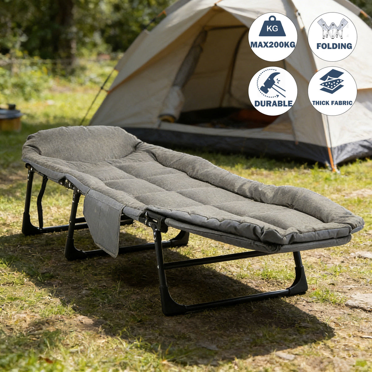 Folding Foldable Portable Camping Bed Recliner Chair Beach Outdoor Stretcher Grey