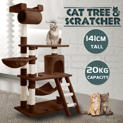 Cat Tree Scratching Post Scratcher Tower Toys Condo House Wood Furniture Bed Stand - brown