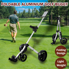 4 Wheels Foldable Aluminum Golf Club Buggy Trolley Cart Push Pull Footbrake Accessories