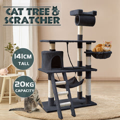 Cat Tree Scratching Post Scratcher Tower Toys Condo House Wood Furniture Bed Stand - grey