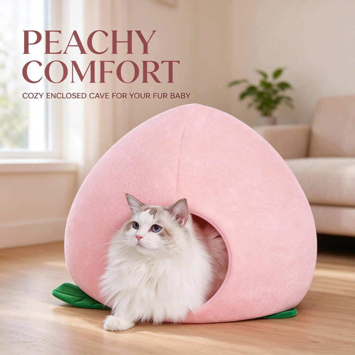 VETRESKA Fruity Peach Cats Dogs Bed Cave Enclosed House Pet Nest Cozy Kittens