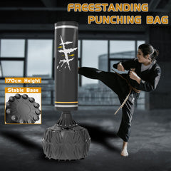 170cm Heavy Boxing Punching Bag Sandbag Free Standing Speed Dummy GYM Kick Training Stand - black