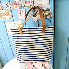 Personalised Classic Casual Nautical Striped Travel Daily Beach Tote Canvas Bag