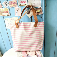 Personalised Classic Casual Nautical Striped Travel Daily Beach Tote Canvas Bag