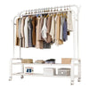 Heavy Duty Portable Double Rail Clothes Garment Hanging Rack Shoe Storage Shelf Organizer Hanger Dryer