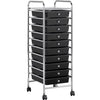 10 Drawers Rolling Storage Cart Paper Organiser Trolley w/ Wheels Home Office - black