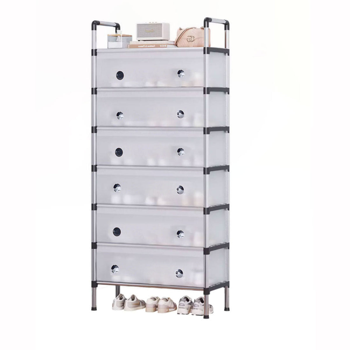 Portable Shoe Rack Stackable Cabinet Organiser Footwear Storage Dustproof Cover Wardrobe White