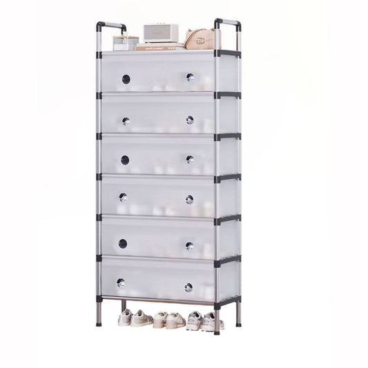 Portable Shoe Rack Stackable Cabinet Organiser Footwear Storage Dustproof Cover Wardrobe White