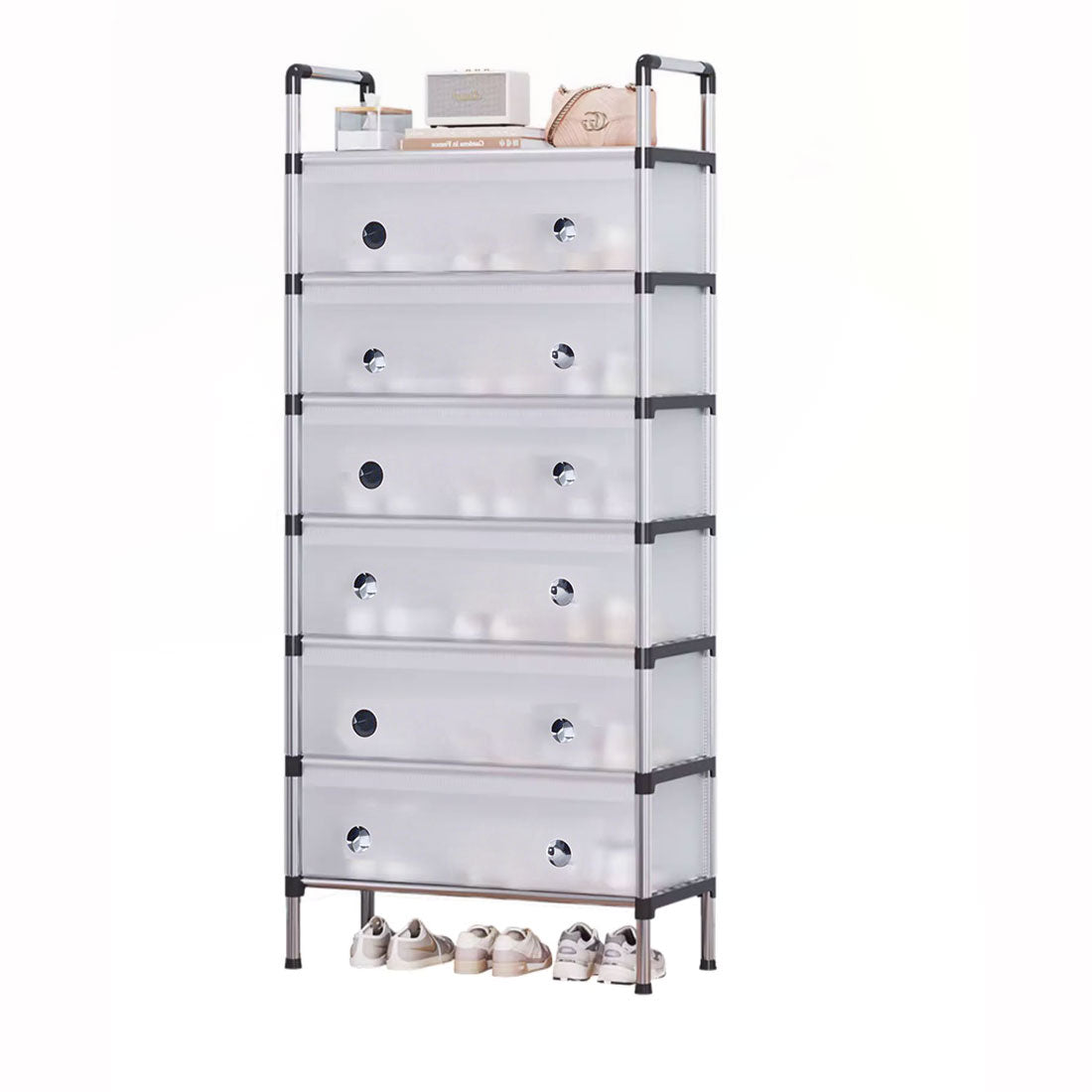 Portable Shoe Rack Stackable Cabinet Organiser Footwear Storage Dustproof Cover Wardrobe White