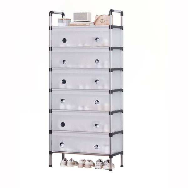 Portable Shoe Rack Stackable Cabinet Organiser Footwear Storage Dustproof Cover Wardrobe White