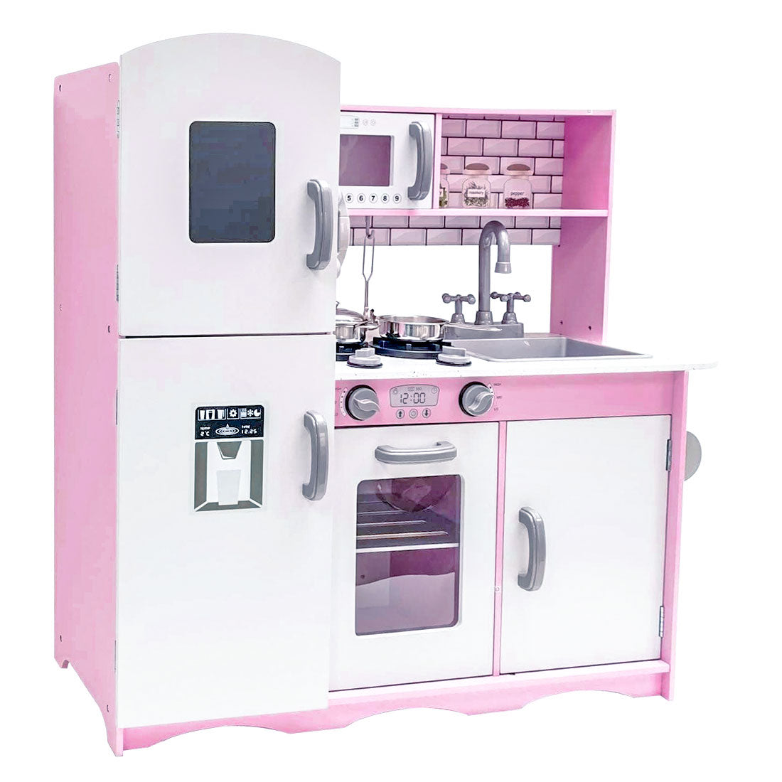 Wooden Kids Kitchen Toys Pretend Play Set Toddler Children Cooking Home Cookware - pink