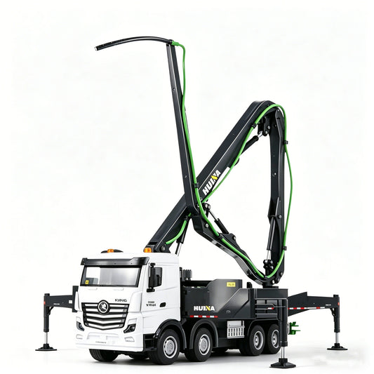 Model of a truck with a large mechanical arm on a white background