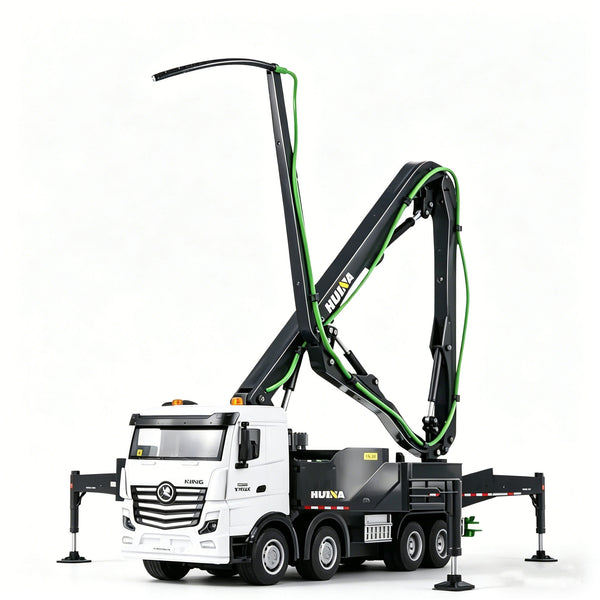 Model of a truck with a large mechanical arm on a white background