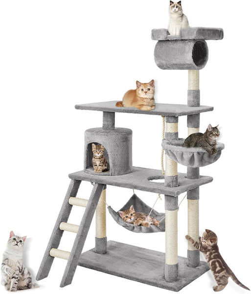 Cat Tree Scratching Post Scratcher Tower Toys Condo House Wood Furniture Bed Stand - light grey