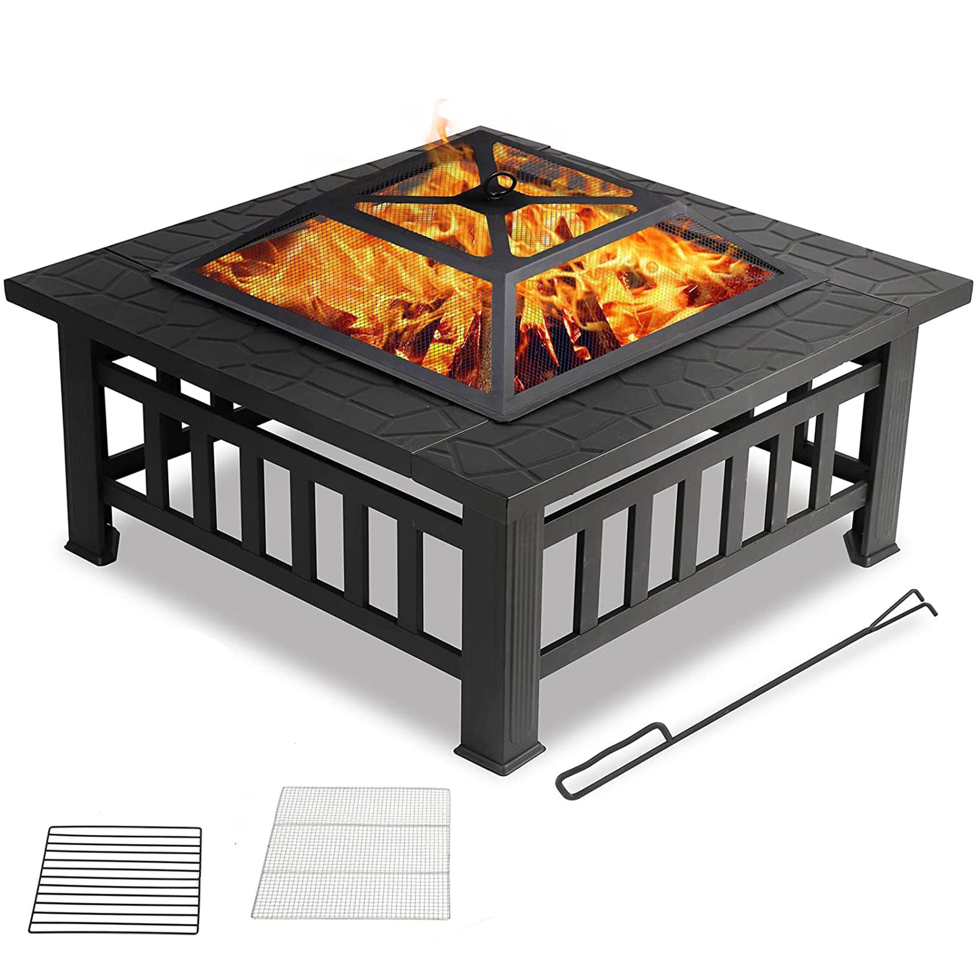 Portable 3IN1 Fire Pit BBQ Charcoal Grill Outdoor Fireplace Patio Garden Heater
